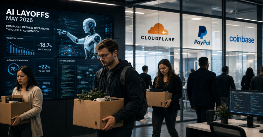 AI layoffs May 2026 Cloudflare PayPal Coinbase