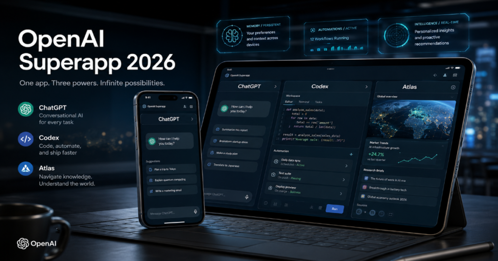 OpenAI superapp ChatGPT Codex Atlas 2026