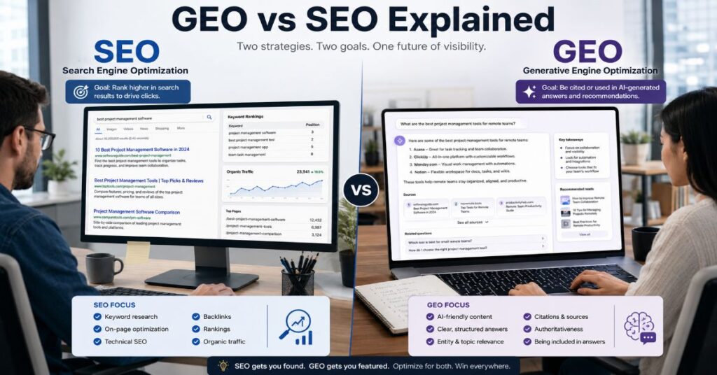 GEO vs SEO Explained for AI Search 2026