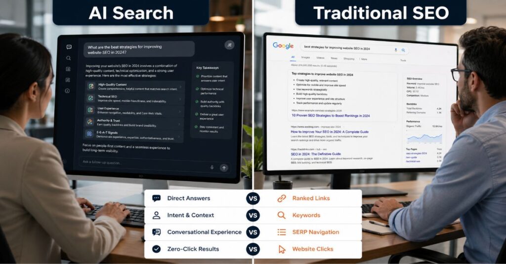 AI Search vs Traditional SEO Differences in 2026